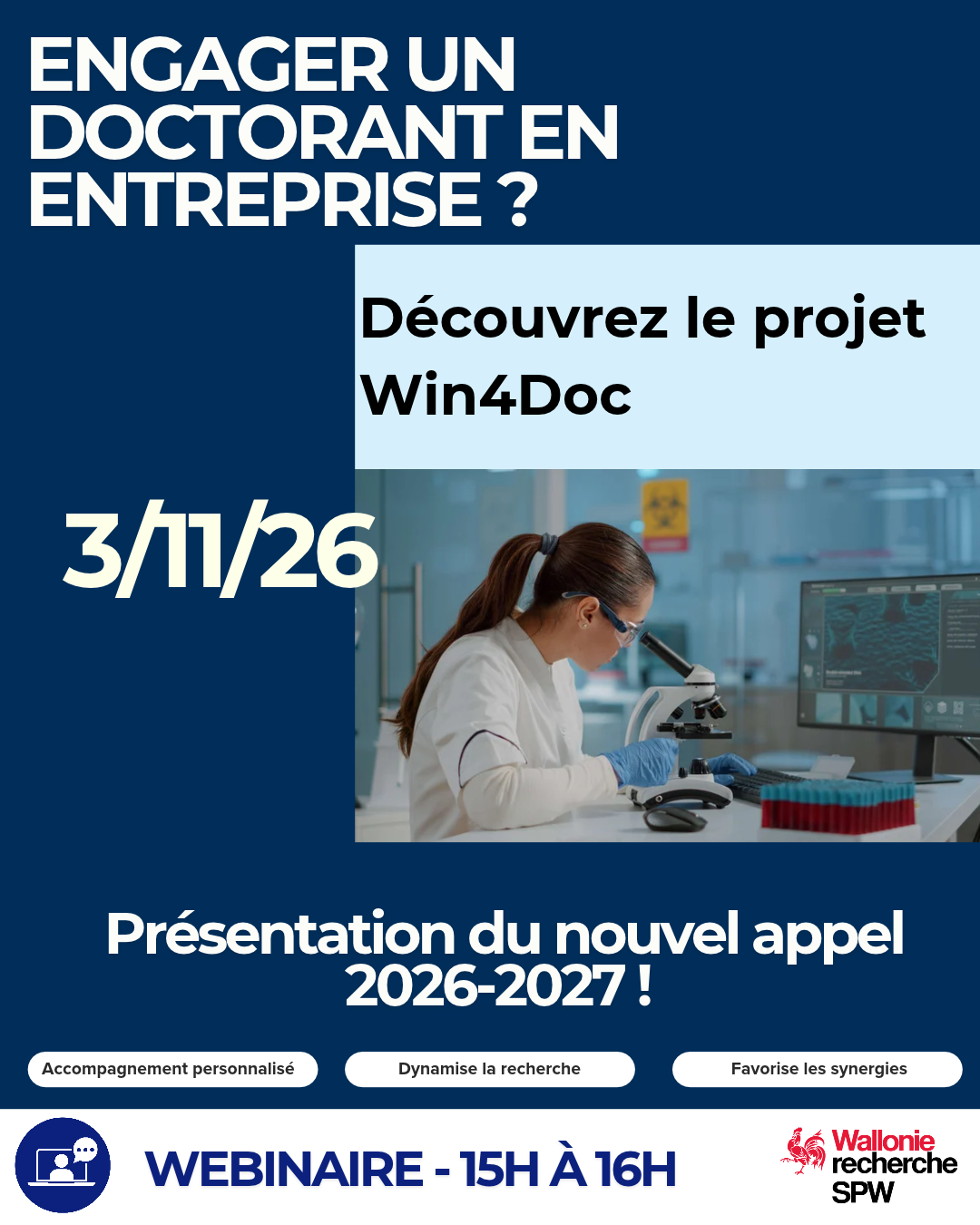 Affiche Win4Doc : webinaire de présentation de l'appel 2026-2027